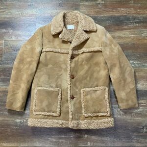 70s "Marlboro Man" Rancher Style Sherpa Lined Faux Leather Jacket Size L